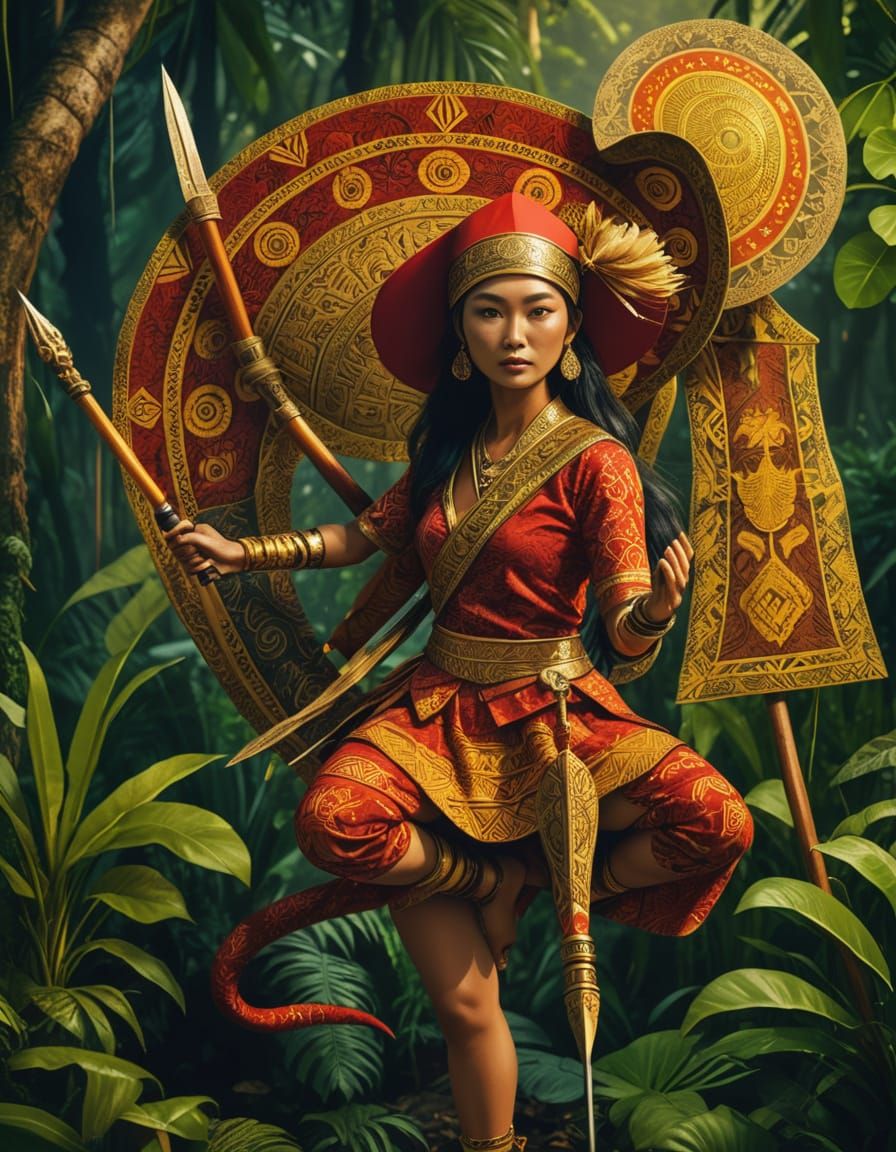 Six-Armed Goddess in Tropical Jungle Splendor