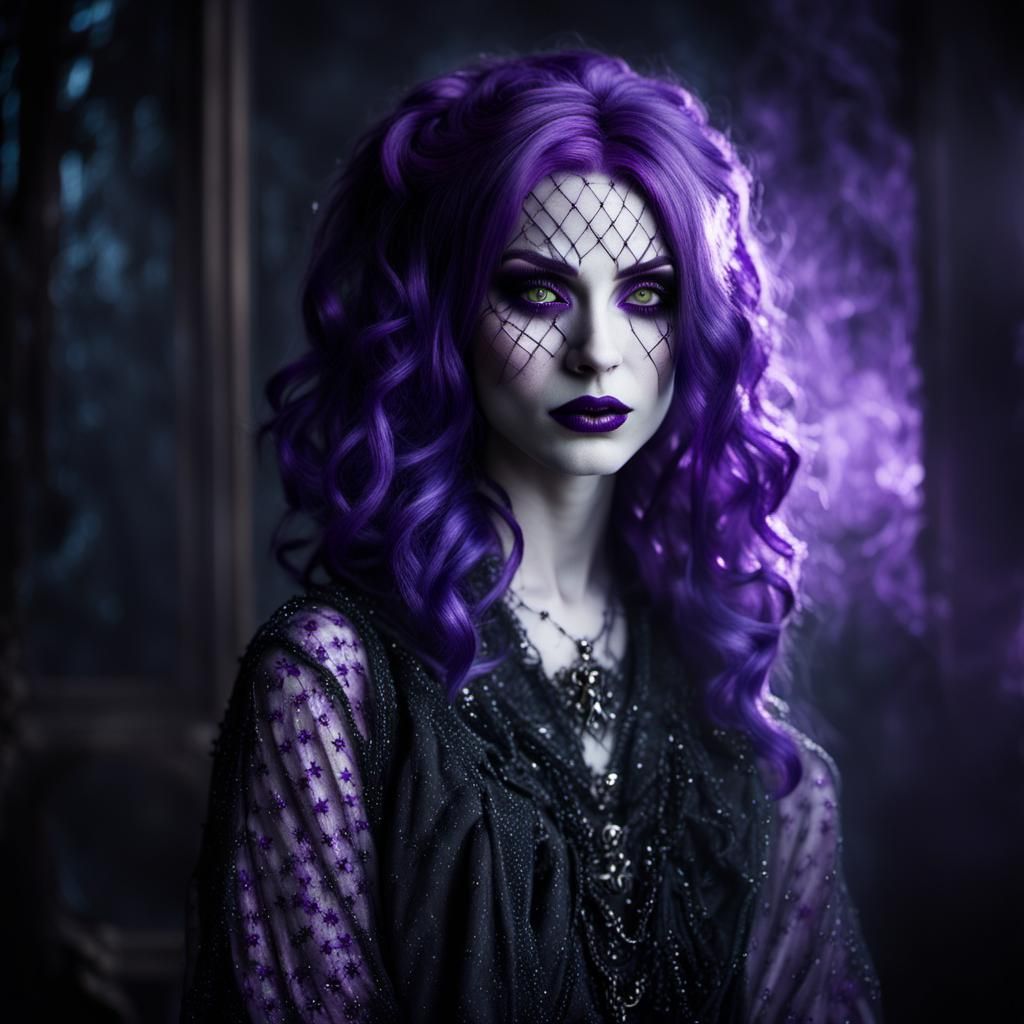 Purple-Haired Woman in Dark Fantasy, Bratz Style