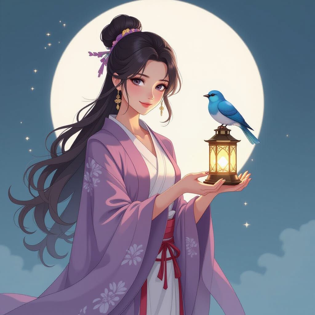 Enchantress with Lantern, Inspired by Yoshitaka Amano