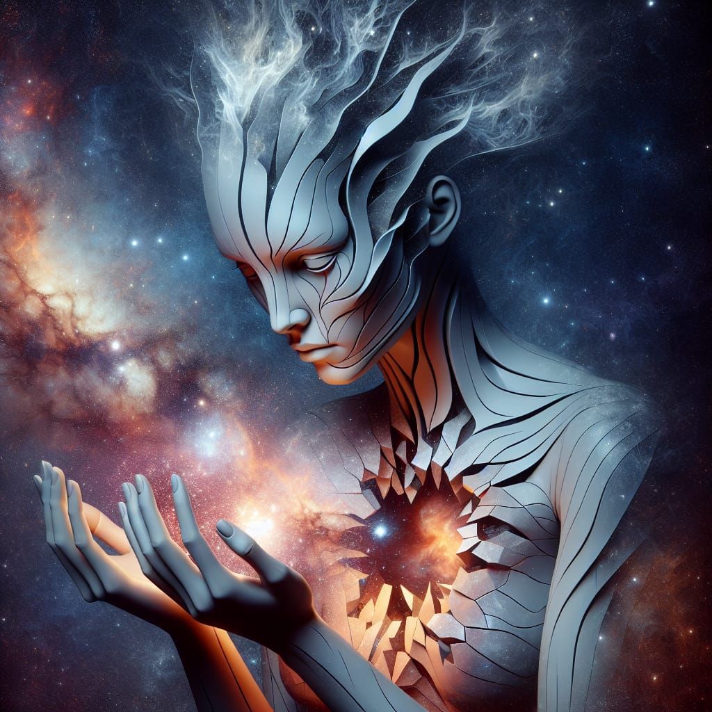 an abstract portrait of an alien female with an elongated  t...