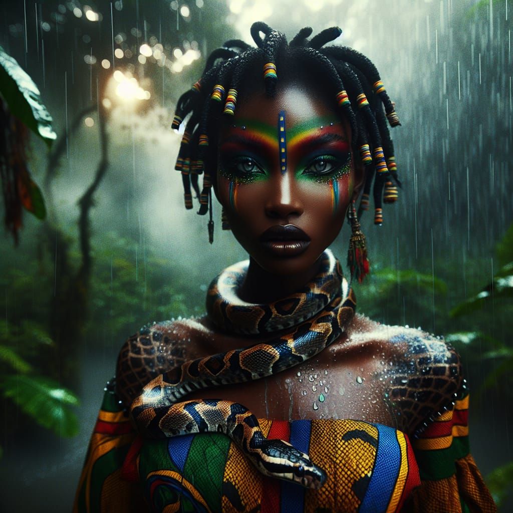 Congolese Water Spirit Bunzi in Rainforest, Digital Matte Pa...