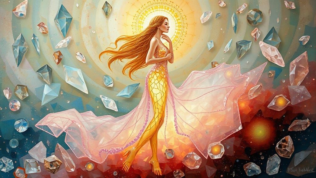 Luminous Crystal Woman in Impasto Klimt Style