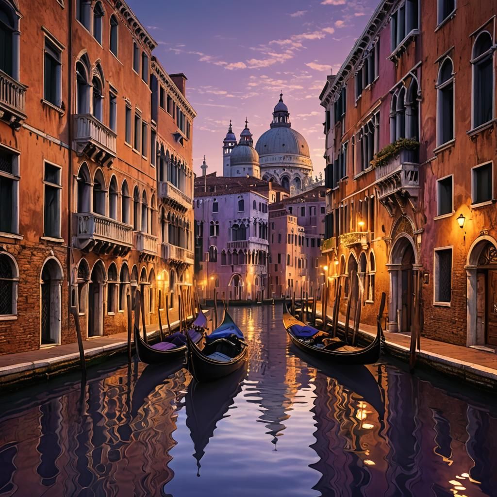 Venice Skyline at Dawn: Golden Reflections