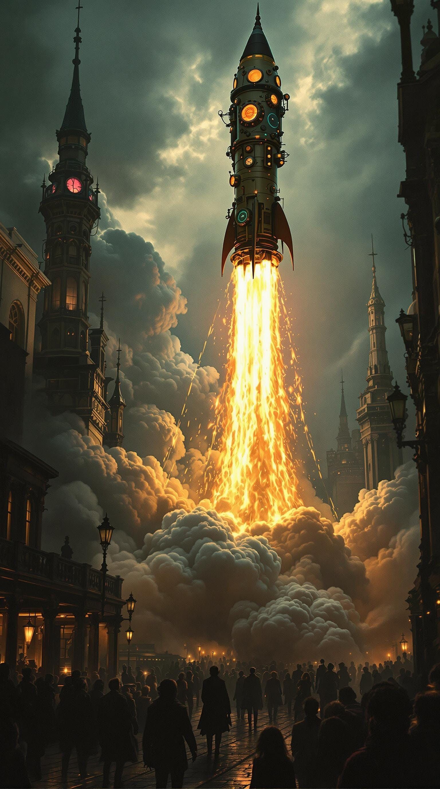 Steampunk Rocket Launch in Romantic Goth Style