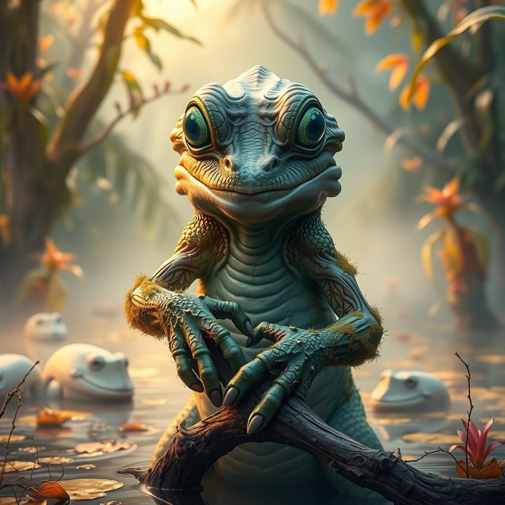 Majestic Swamp Alien Amphibian in Vibrant Wetland