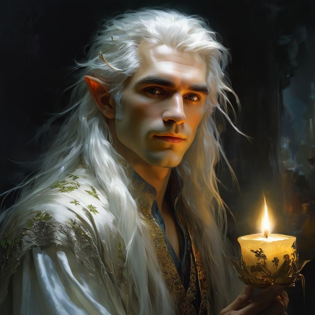 Beautiful Elf Man Portrait in Fine Art Style