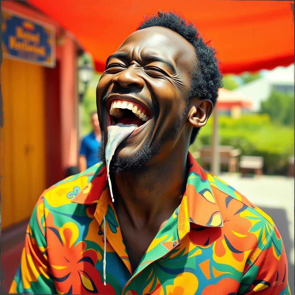 Laughing Man in Colorful Shirt, Basquiat Style