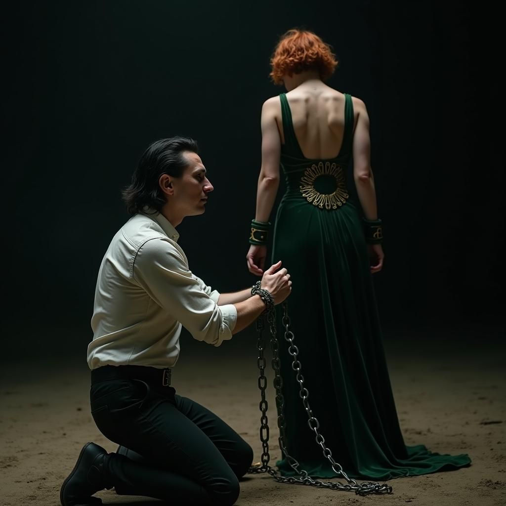 Loki Kneeling in Adoration: Cinematic Portrait