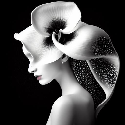 Elegant Woman in Black and White Ink Drawing