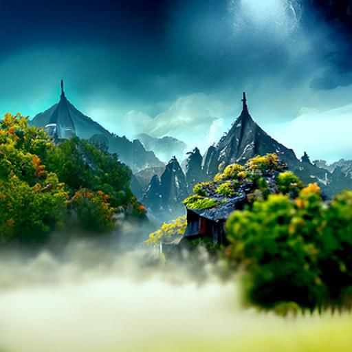 Misty Mountain Landscape in Detailed Matte Painting