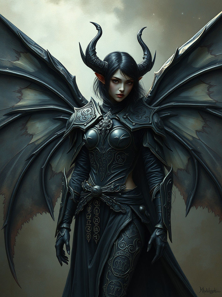 Dark Fairy in Warrior Armor with Bat Wings