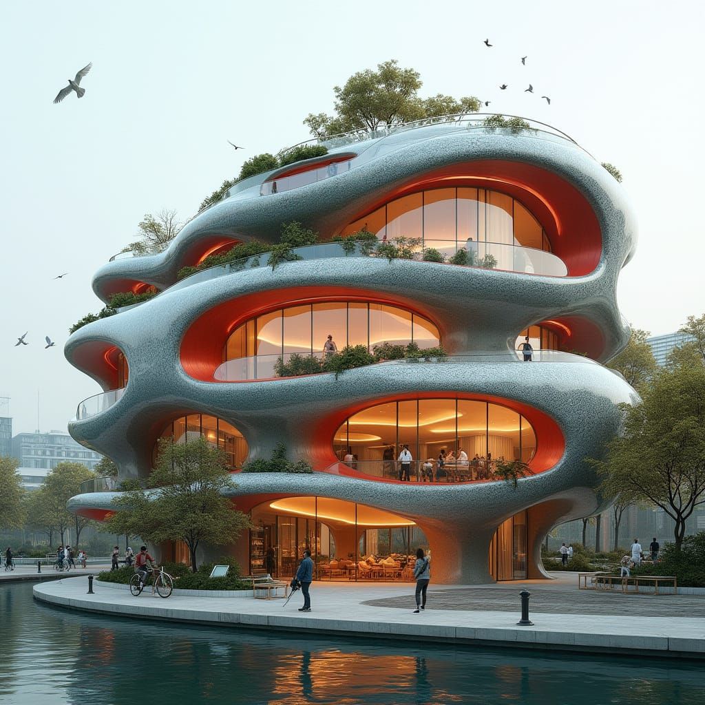 Organic Flower-Shaped Building in Modern Style