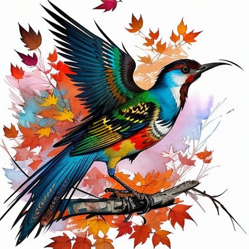 Stylized Watercolor Autumn Bird Illustration