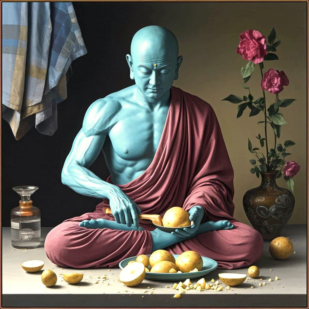 Bodhisattva Peeling Potato in Hyperrealist Style