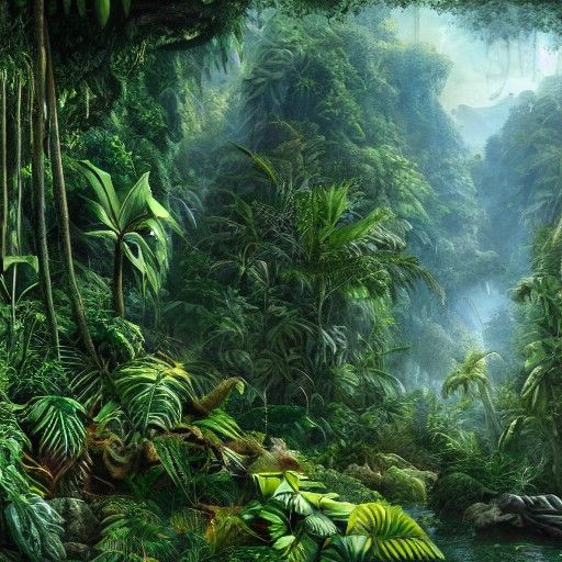 Detailed Matte Painting of a Lush Jungle