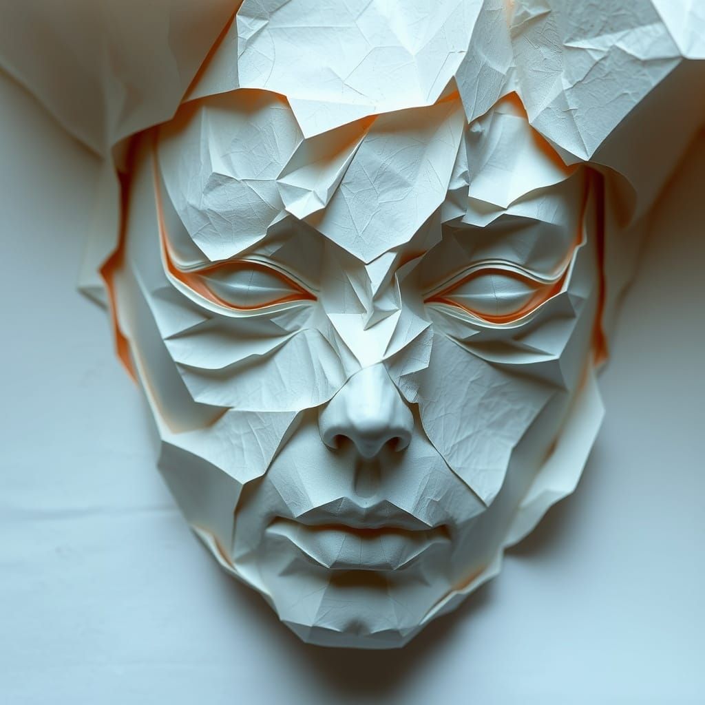 Intricate Paper Face with Delicate Creases