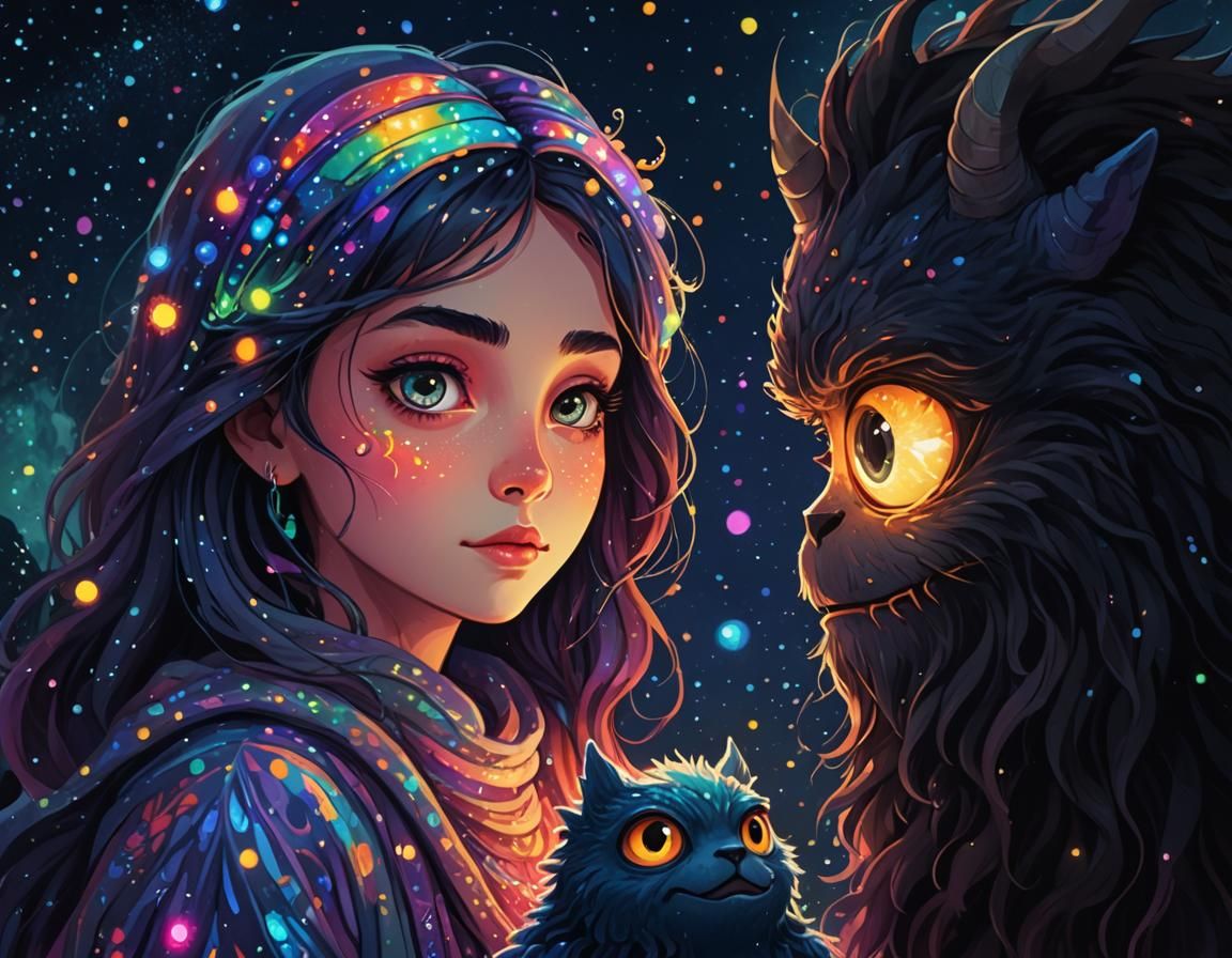 Djinn and Monster in Stardust Rainbow Lights