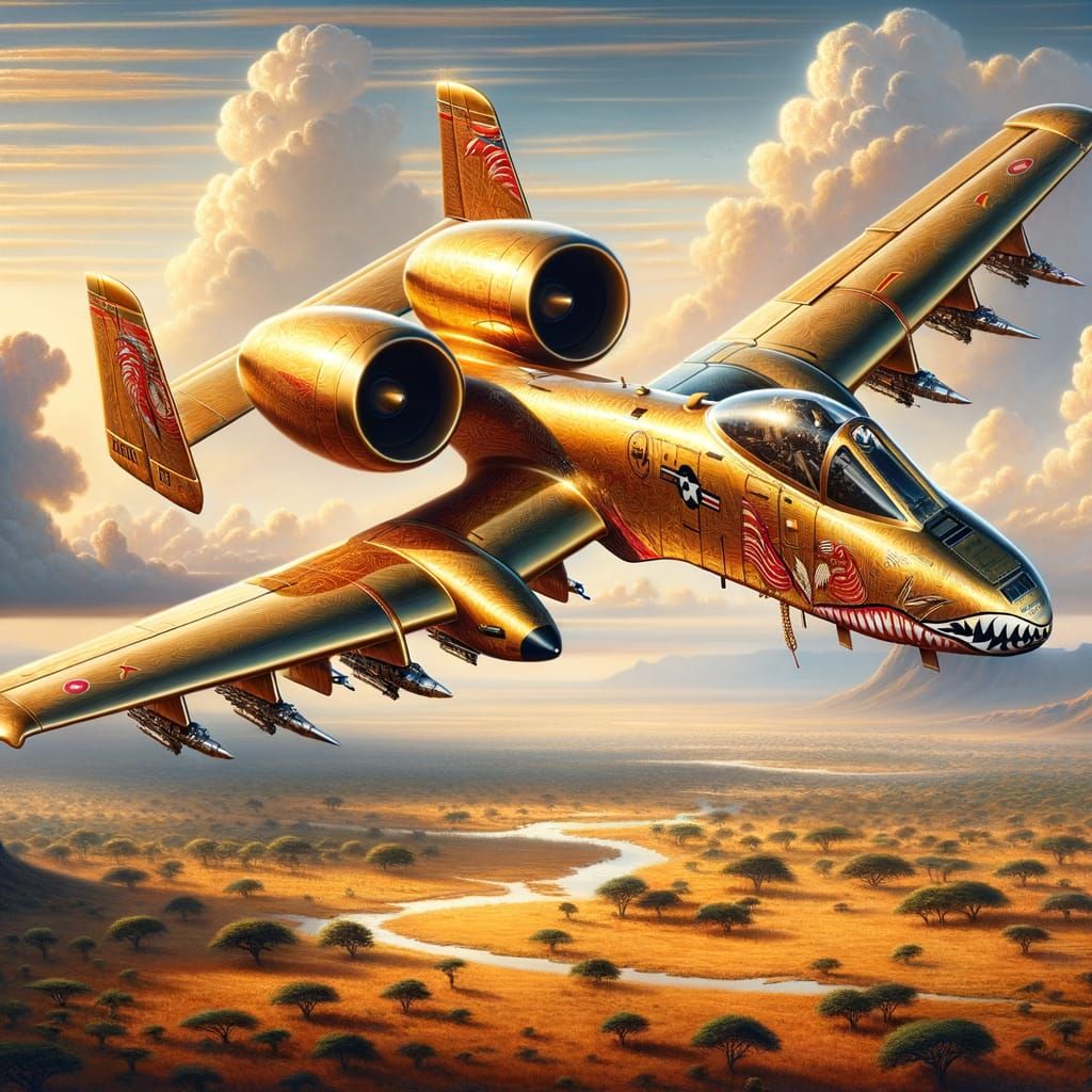 Golden Bantu Fighter Jet Soars Above African Savanna