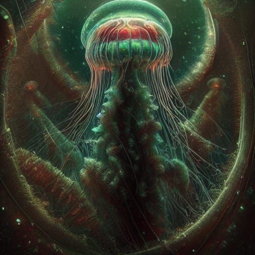 Demonic Figure in Surreal Desolate Landscape