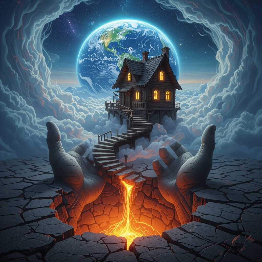 Surreal Earth Core Fantasy Scene in Ultra-Realism