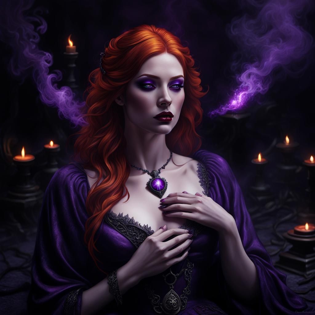Redhead with Cursed Locket in Dark Fantasy Art