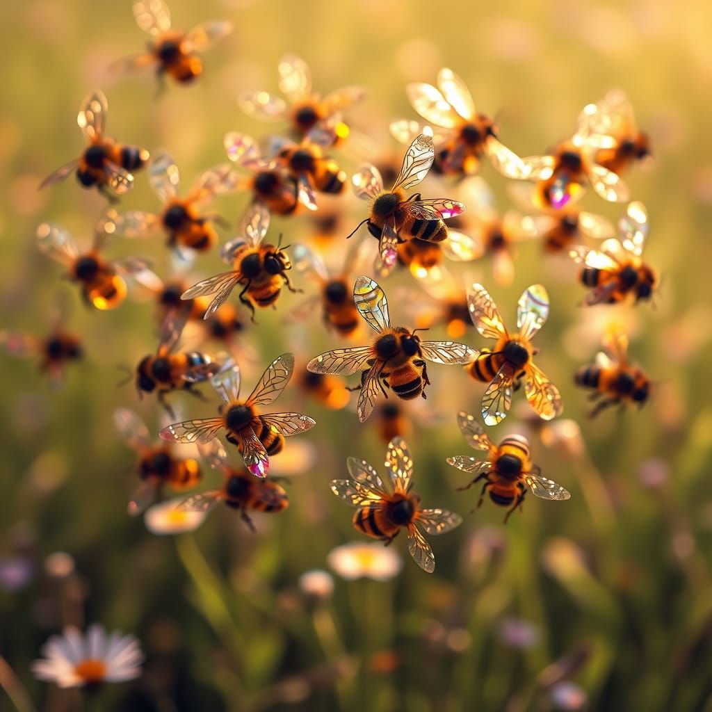 Bees in Ethereal Dance Leave Glowing Trails in Vibrant, Irid...