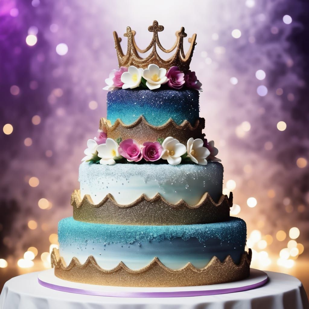 Luxurious 6 Tier Wedding Cake with Glittering Crown