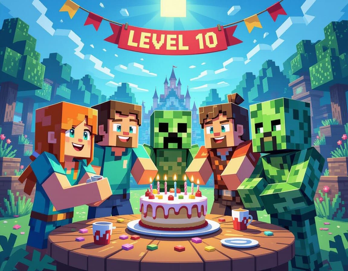 Minecraft Birthday Celebration in a Vibrant Arena