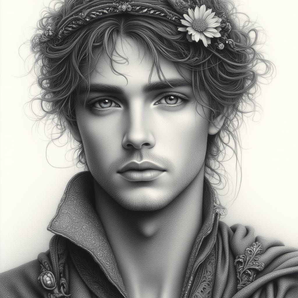 Noble Man Portrait in Charcoal Drawing Style