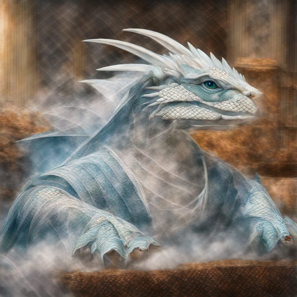 Serene Fantasy Scene: Baby Dragon and Wizard in Whimsical Ha...