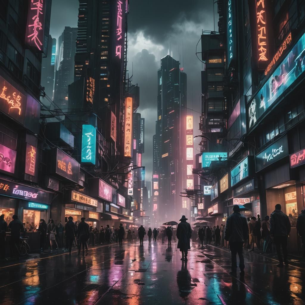 Cyberpunk Cityscape with Neon Reflections