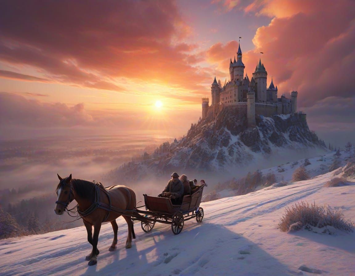 Charming Winter Landscape with Medieval Castle