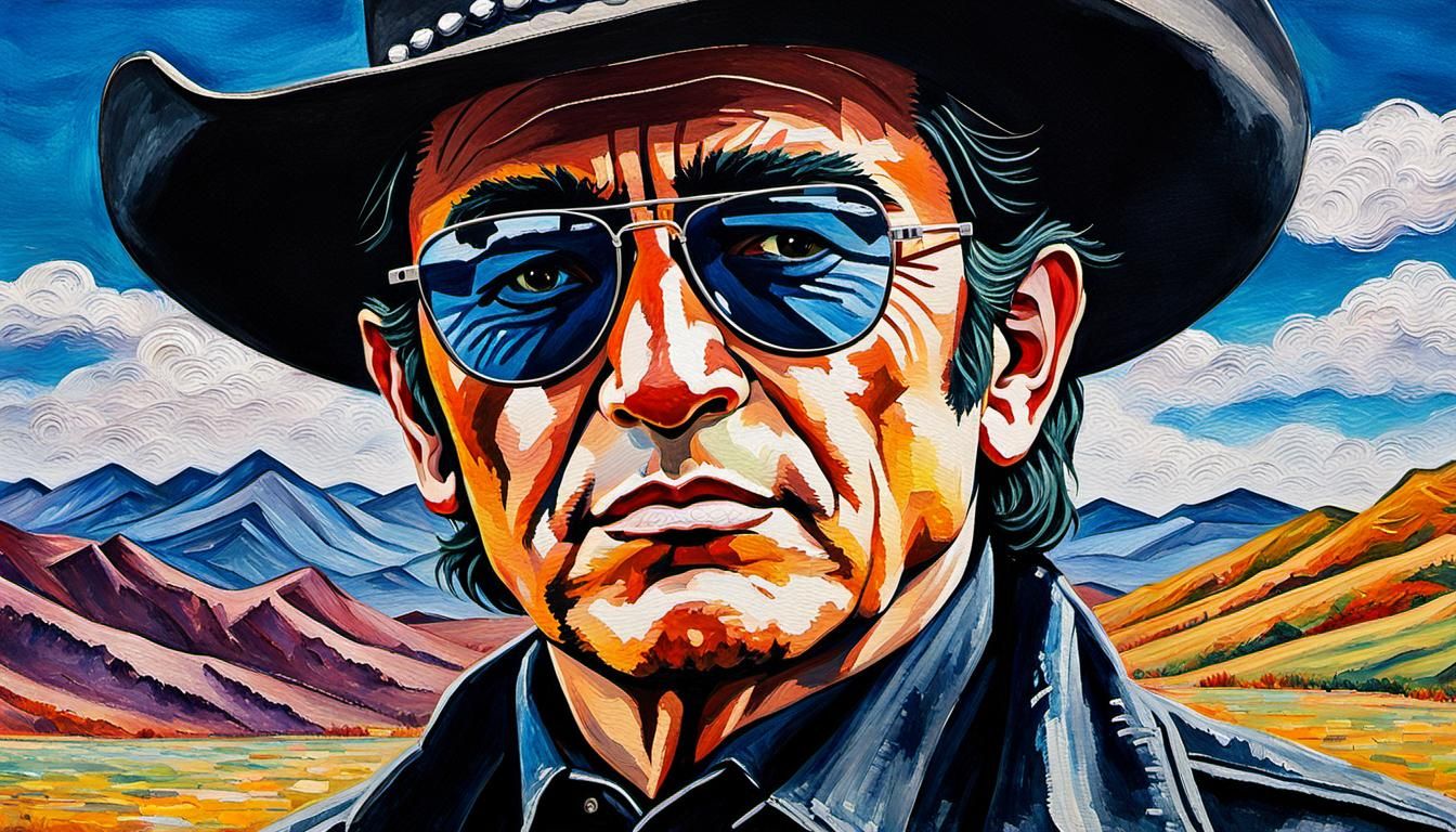 Johnny Cash Portrait in Watercolor Pop Art Style