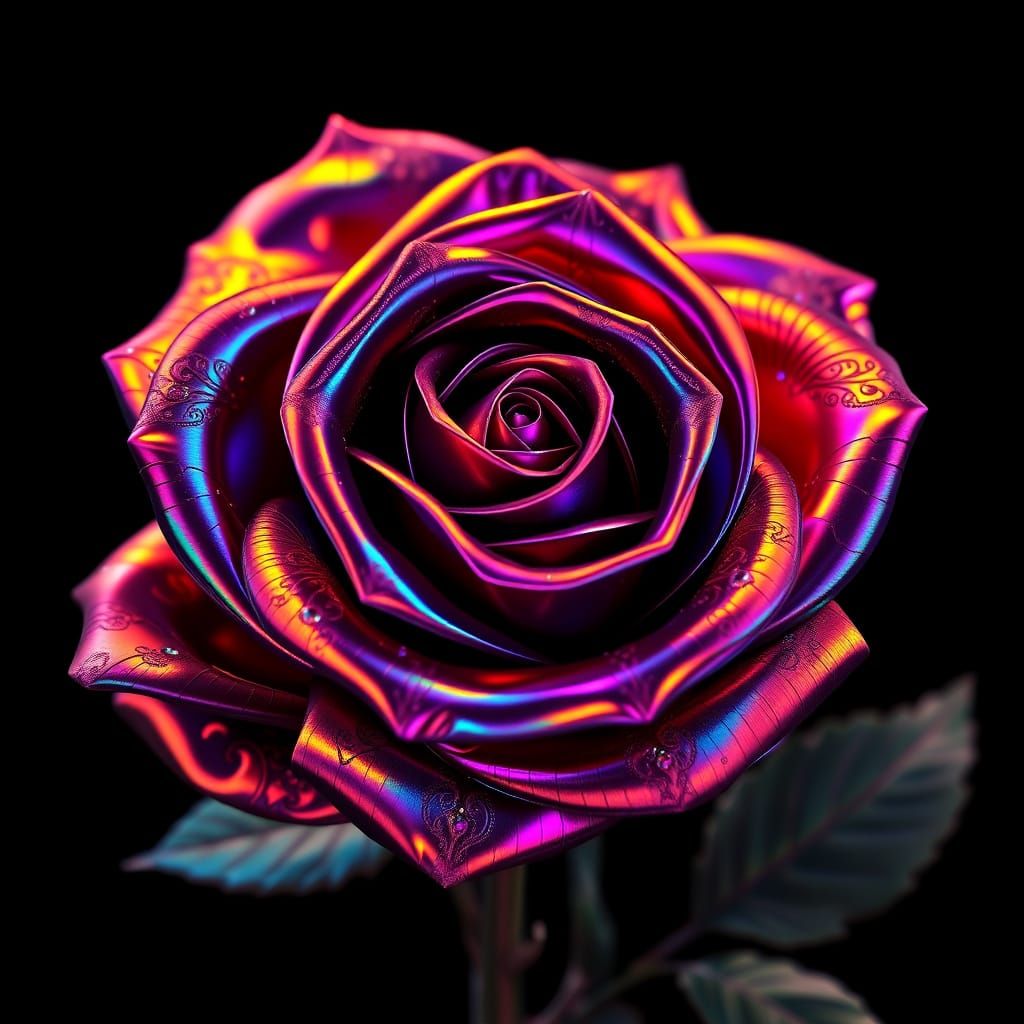 Luxurious Fantasy Rose in Iridescent Bejewelled Metallic Sty...