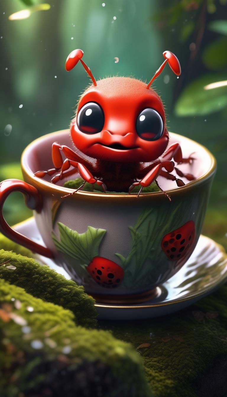 Chibi Red Ant in Tea Cup Portrait