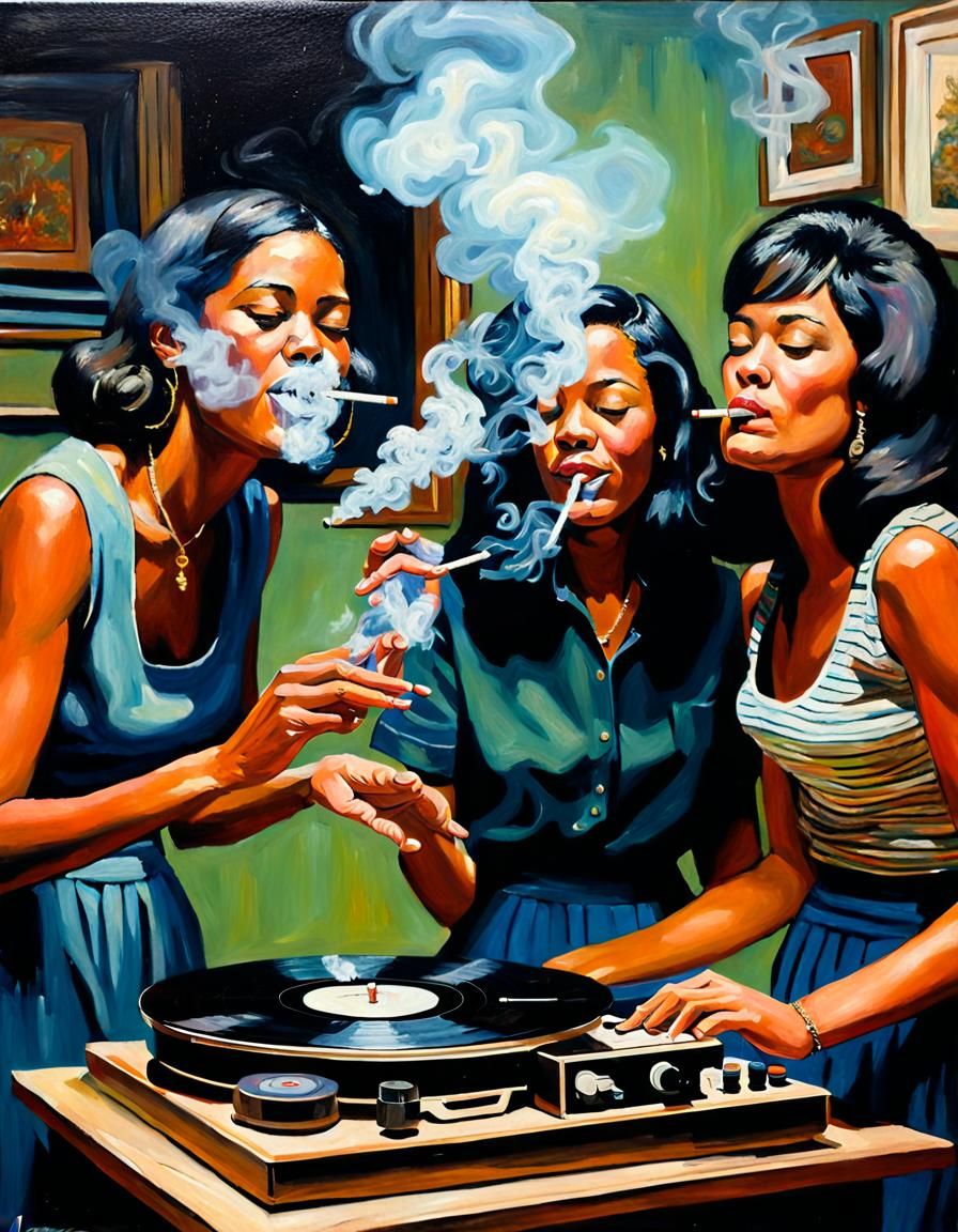 Women Smoking Joints, Oil Painting by James Gurney