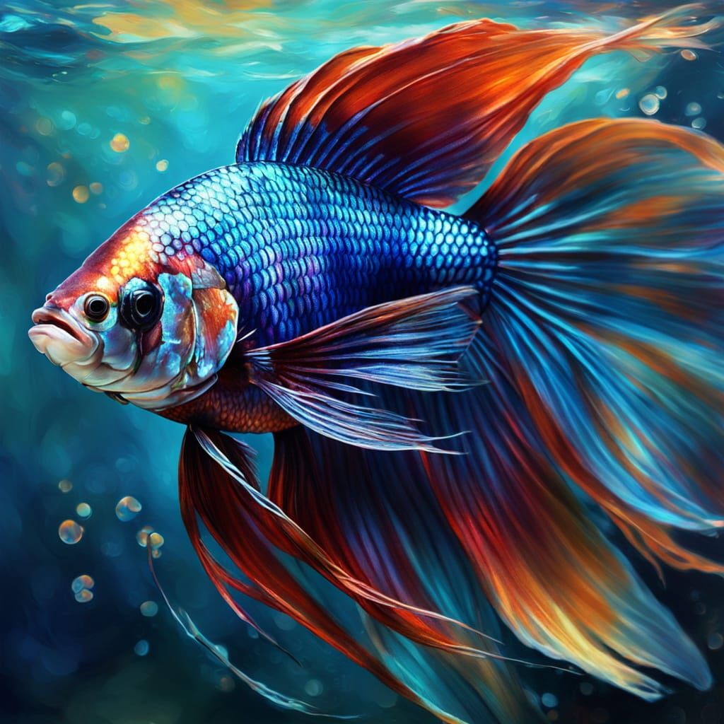 Majestic Siamese Fighting Fish in Oil Painting Style