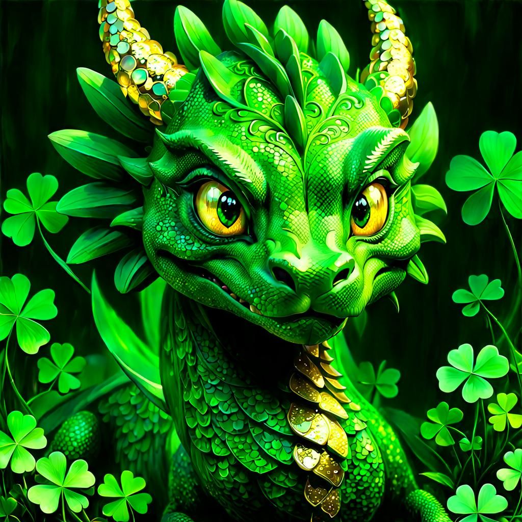 Adorable Clover Dragon Portrait in Anime Style