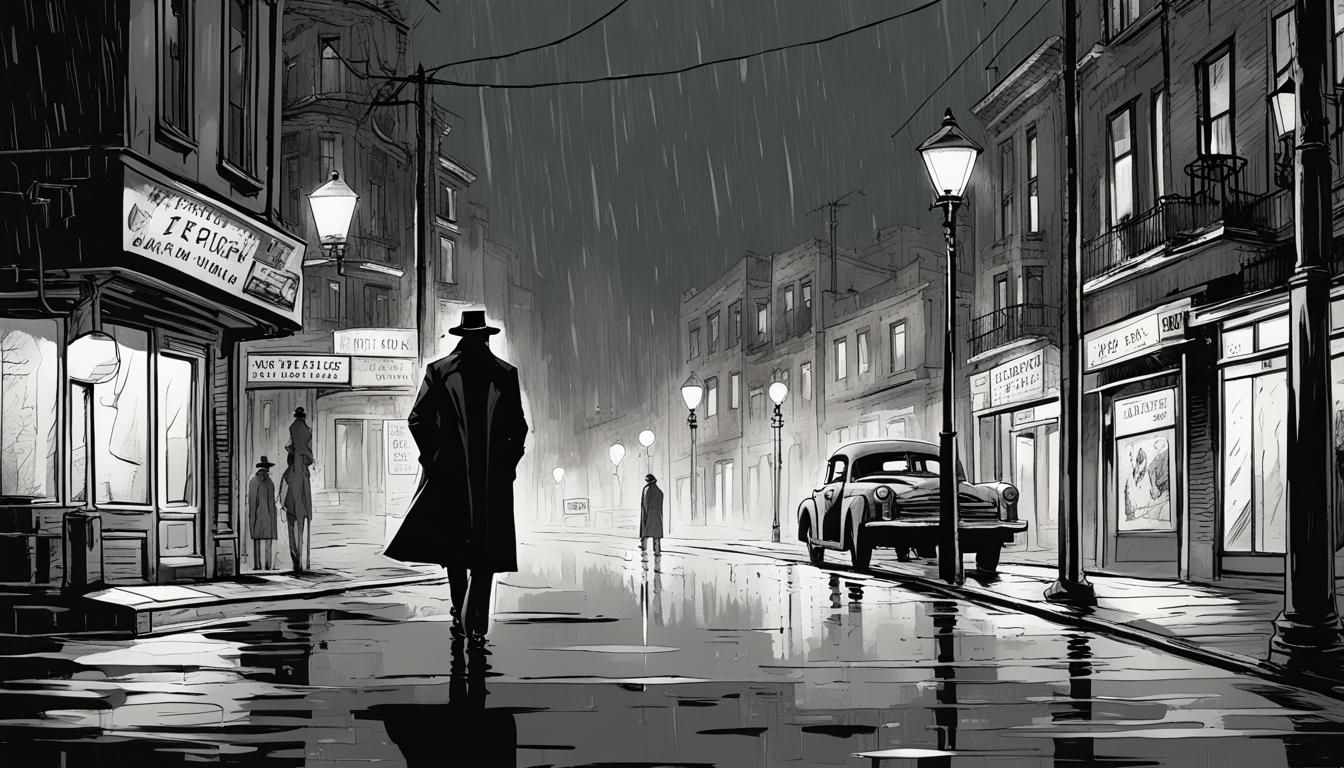 Noir Comic Art: Mysterious Stranger in the Rain