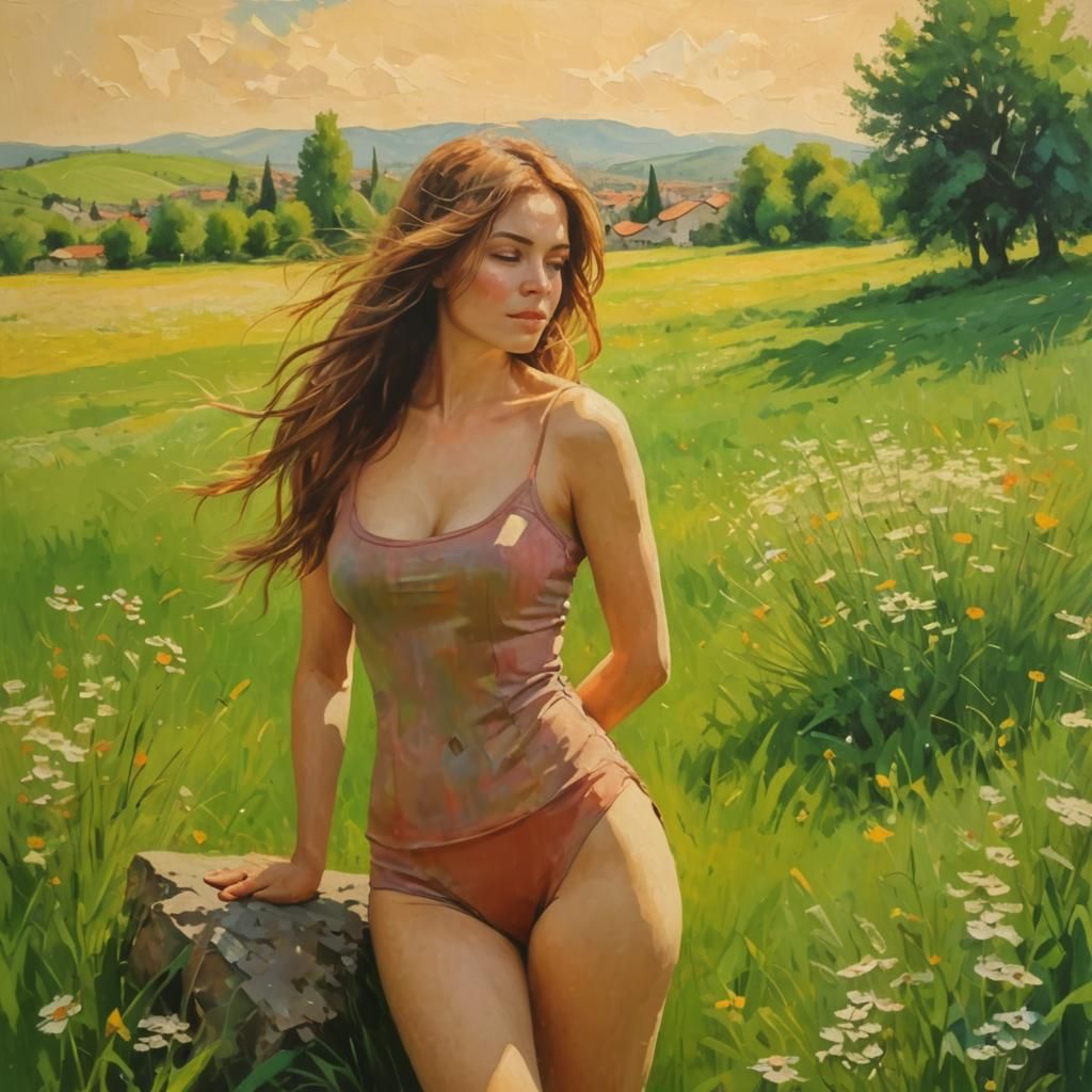 Sarajevo Summer Meadow in Impasto Pastel Style