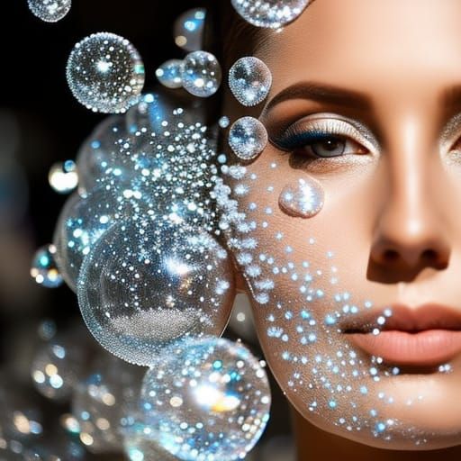 Woman's Face Made of Bubbles: Professional Photography