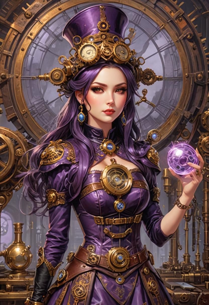 A portrait of a steampunk witch; Dressed in a Victorian-era ...