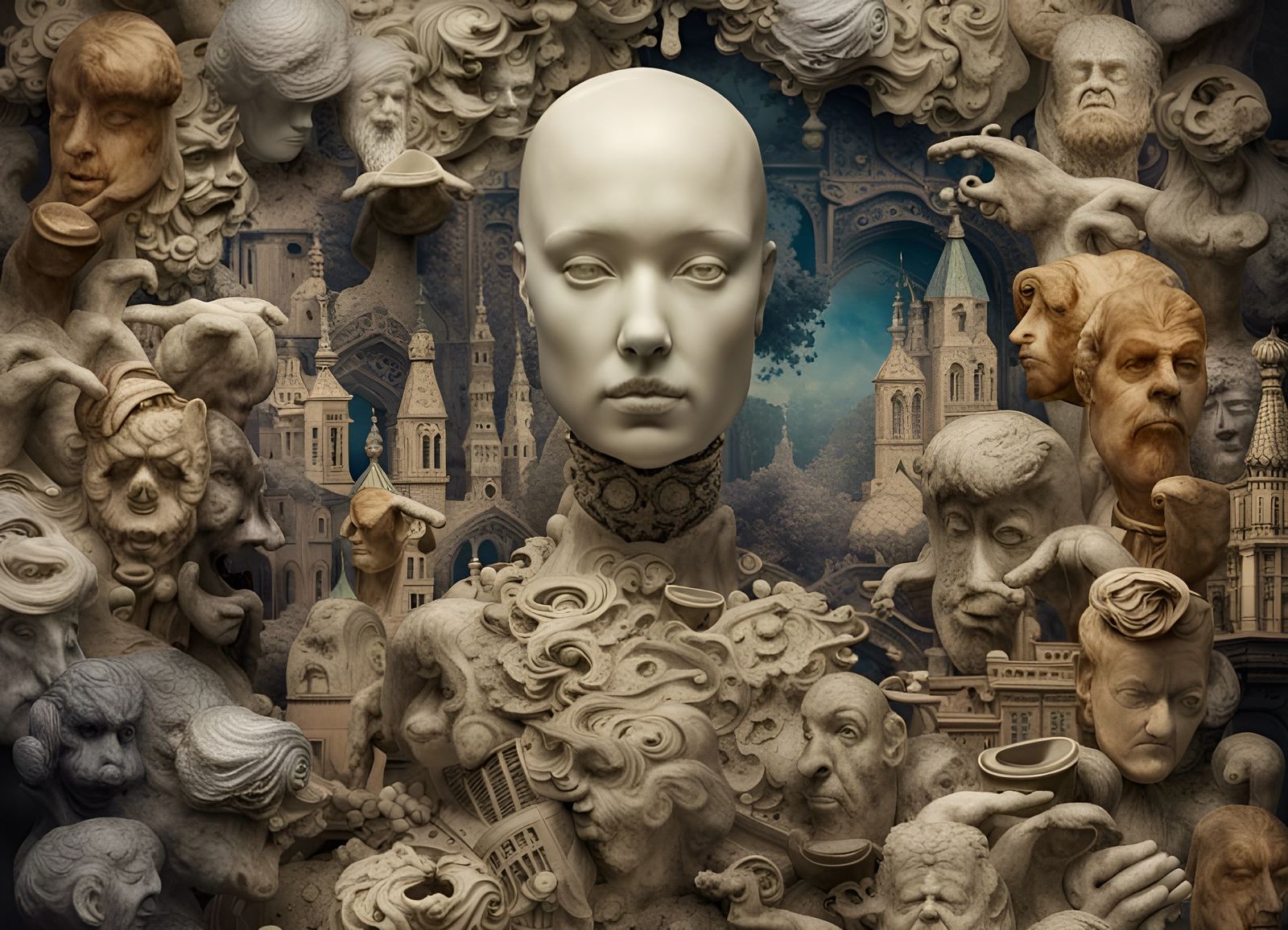 Surreal 3D Collage Sculpture of Lost Dreams