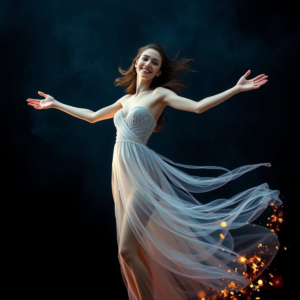 Ethereal Goddess Radiates Weightless Joy in Futuristic Dream...