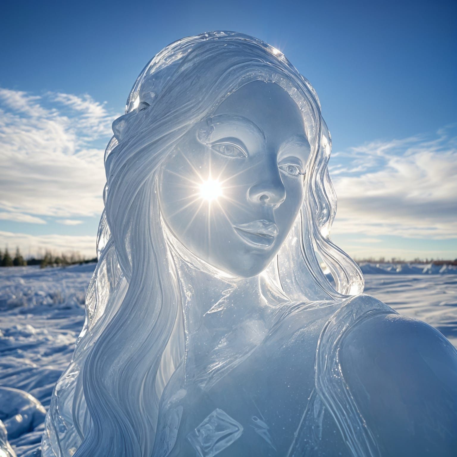 Hyperrealistic Ice Sculpture of Woman Melting
