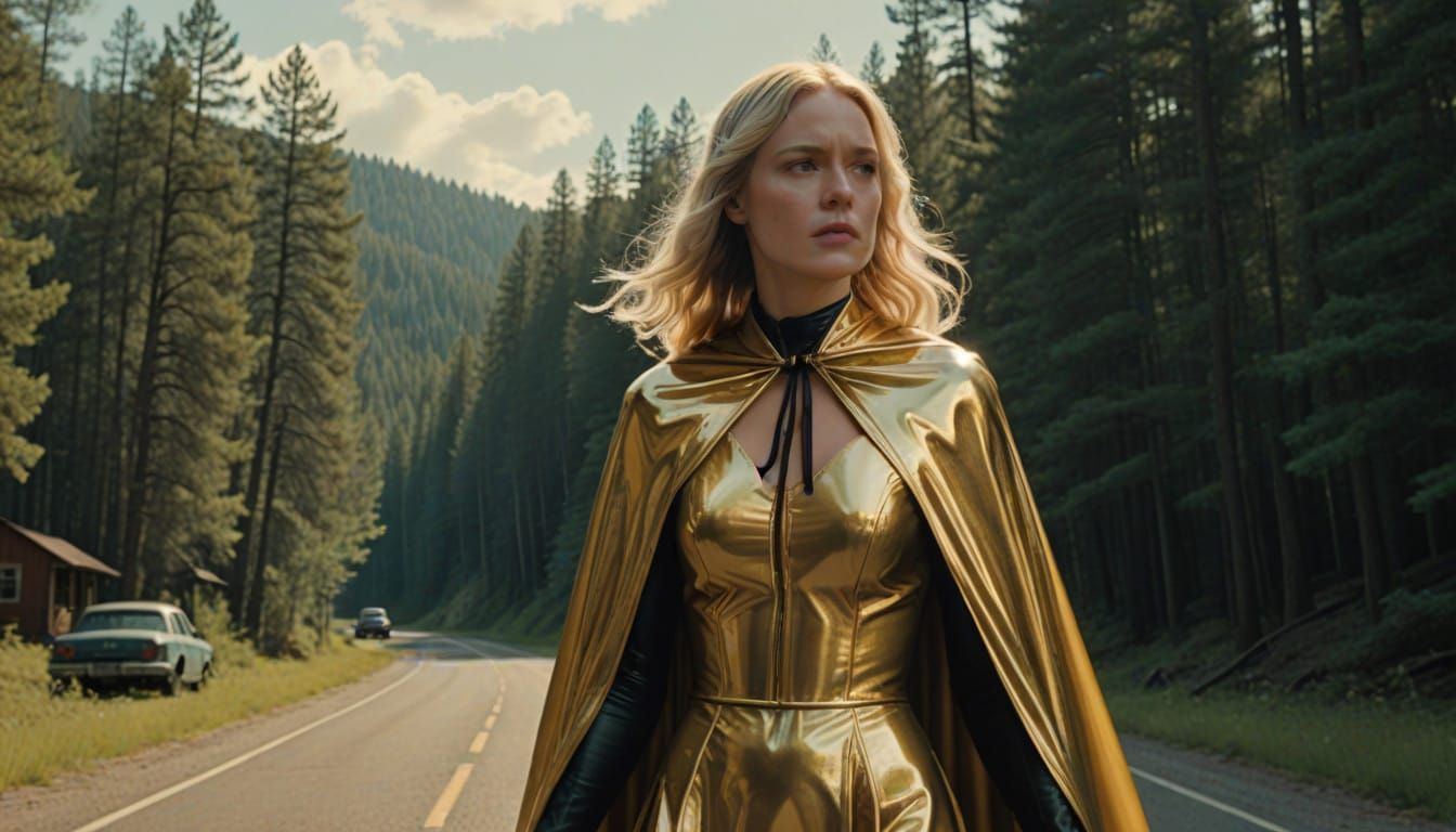 Ethereal Goddess in Golden Latex Cape
