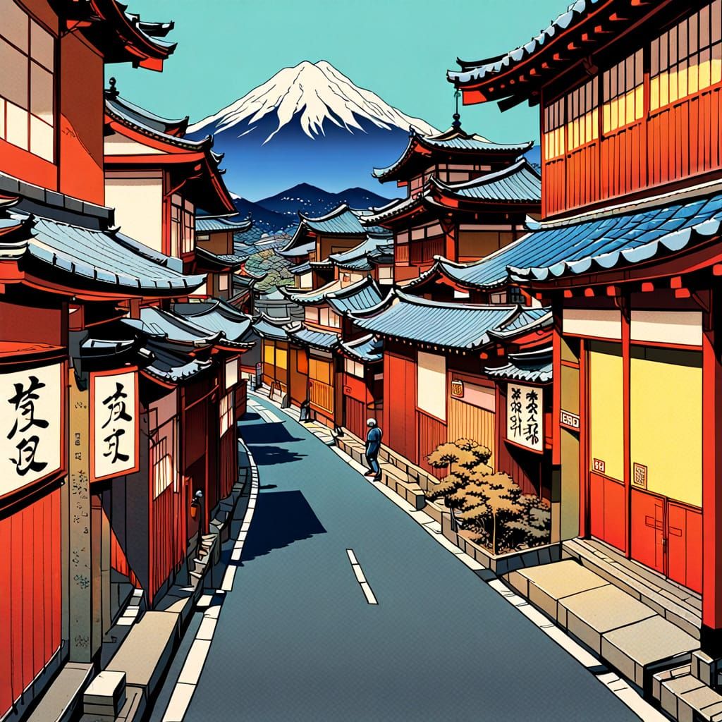 Vibrant Cityscape Meets Traditional Japanese Art in a Pop Ar...