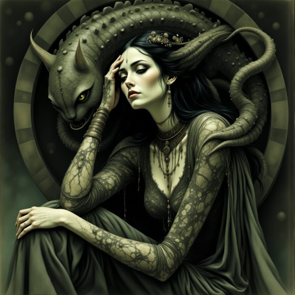 Distressed Woman in Shadows: Gothic Surrealism