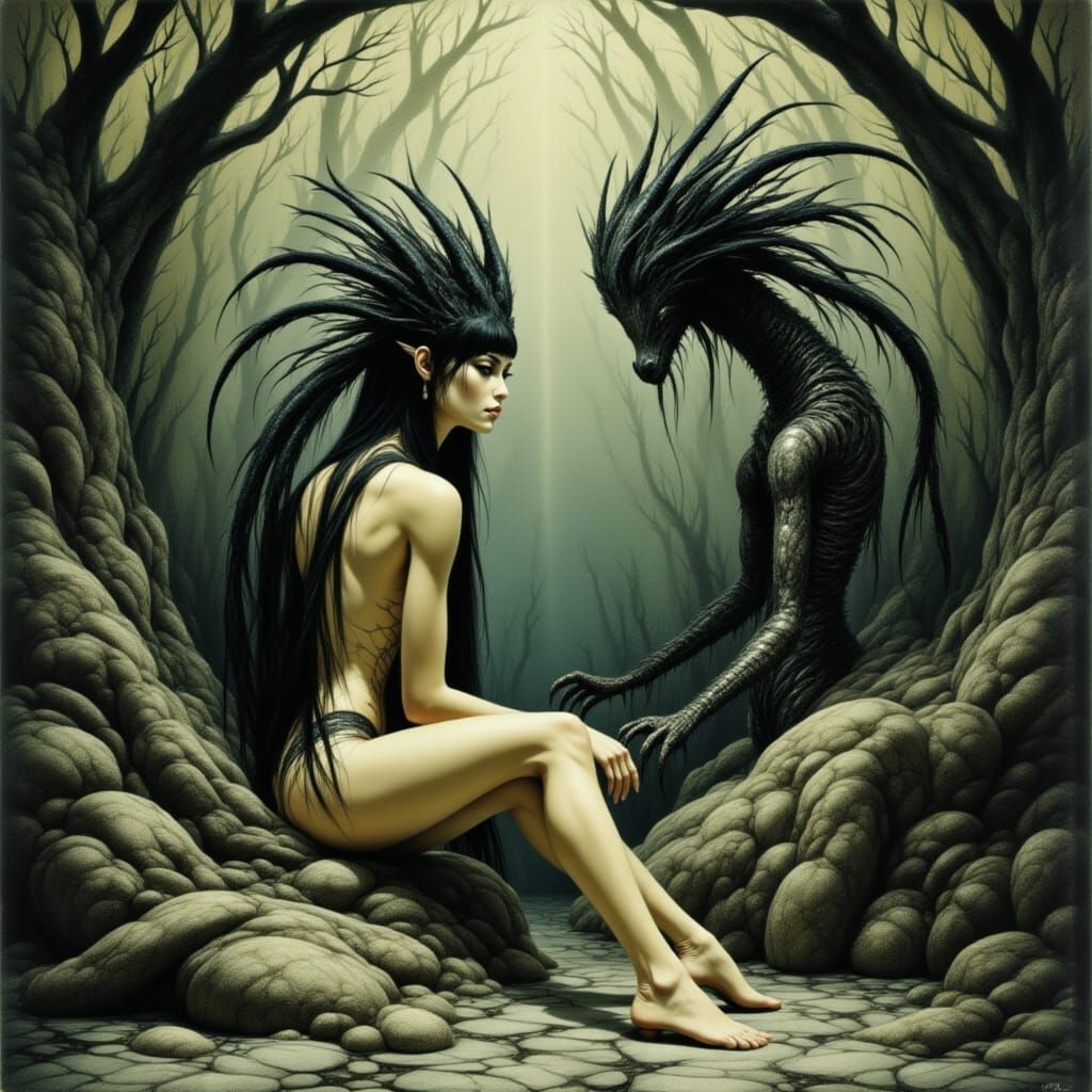 Surreal Dreamscape of Abstract Reflections in Dark Tones