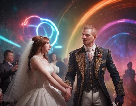 Hyperrealistic Time Traveler's Wedding in Splash Art Style